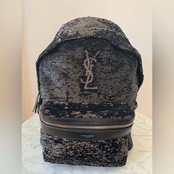 Brand new Saint Laurent YSL CLASSIC CITY SEQUIN BACKPACK IN NERO-ARGENTO. - Picture 7 of 11